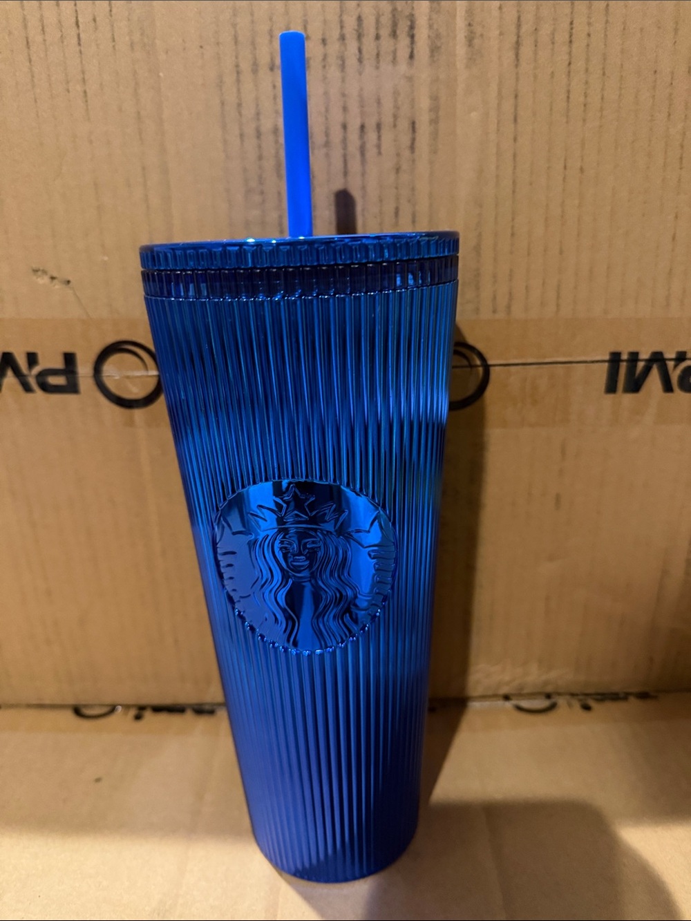 Starbucks Metallic Blue Ribbed Tumbler with Straw